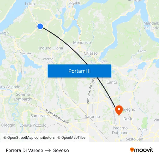 Ferrera Di Varese to Seveso map