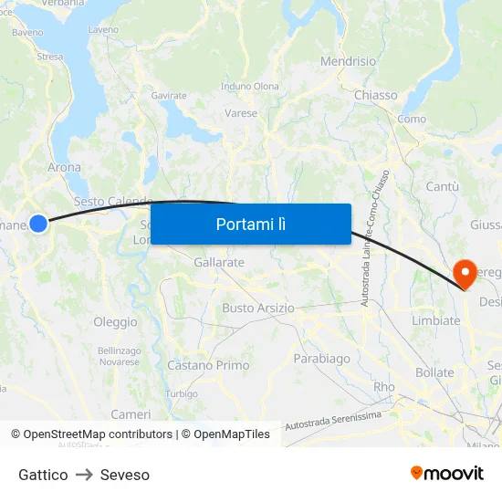 Gattico to Seveso map