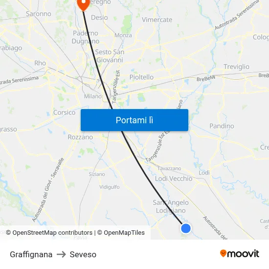 Graffignana to Seveso map