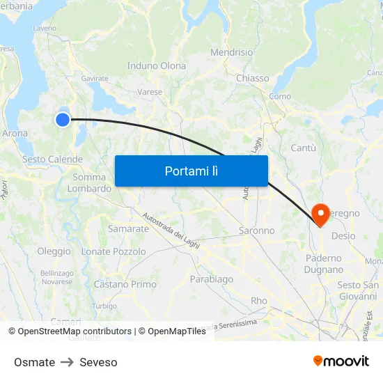 Osmate to Seveso map