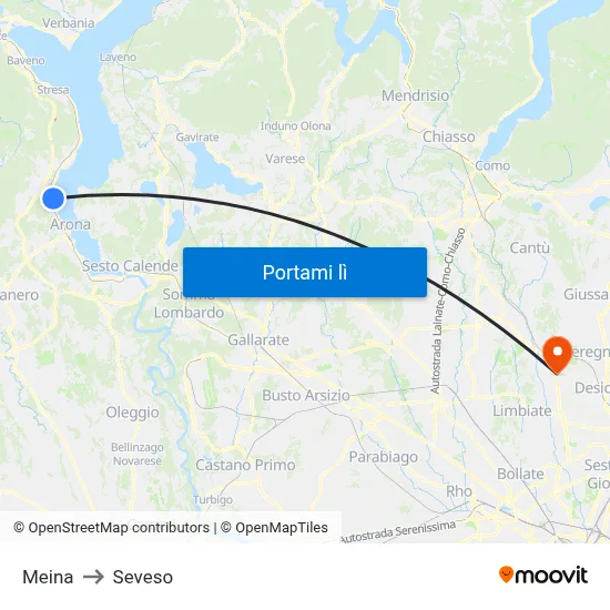 Meina to Seveso map