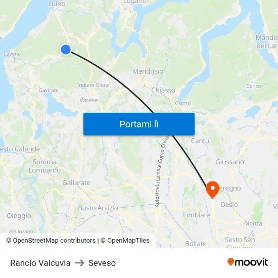 Rancio Valcuvia to Seveso map