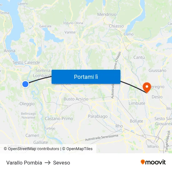 Varallo Pombia to Seveso map
