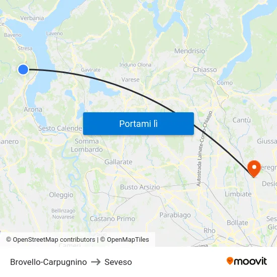 Brovello-Carpugnino to Seveso map