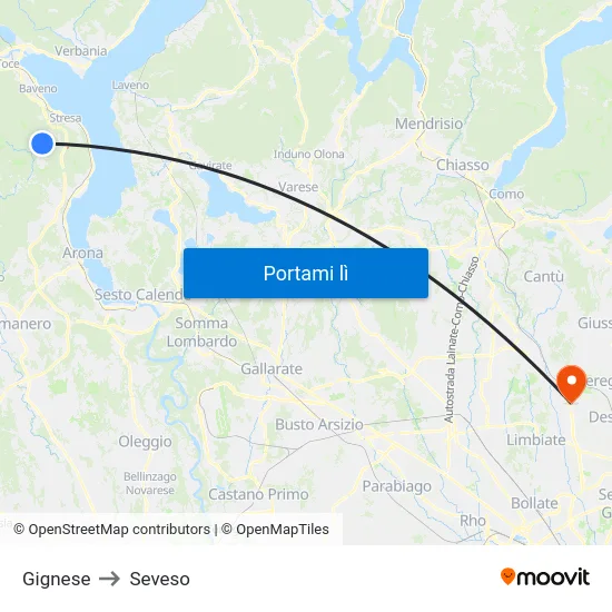 Gignese to Seveso map