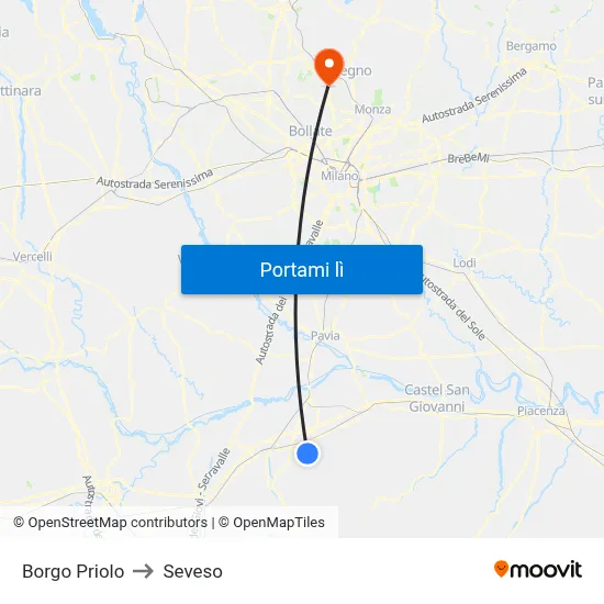 Borgo Priolo to Seveso map