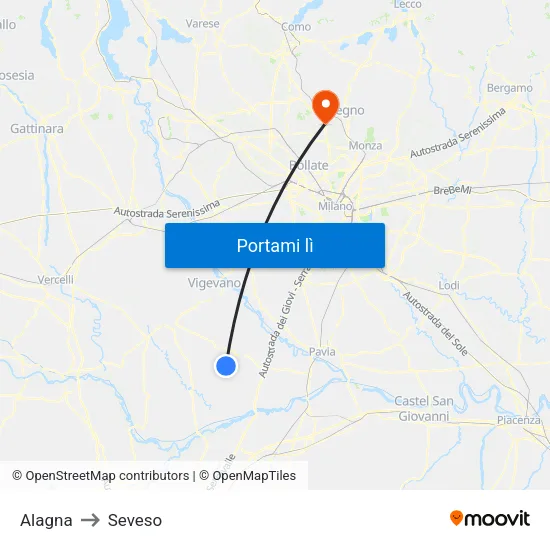 Alagna to Seveso map