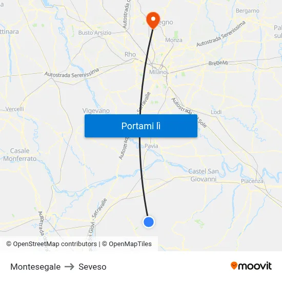 Montesegale to Seveso map
