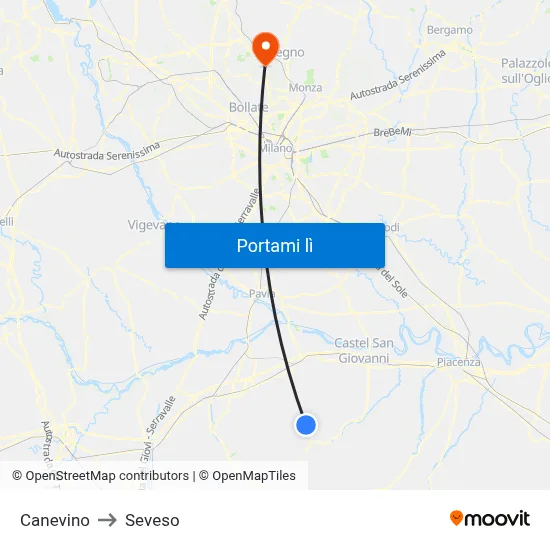 Canevino to Seveso map