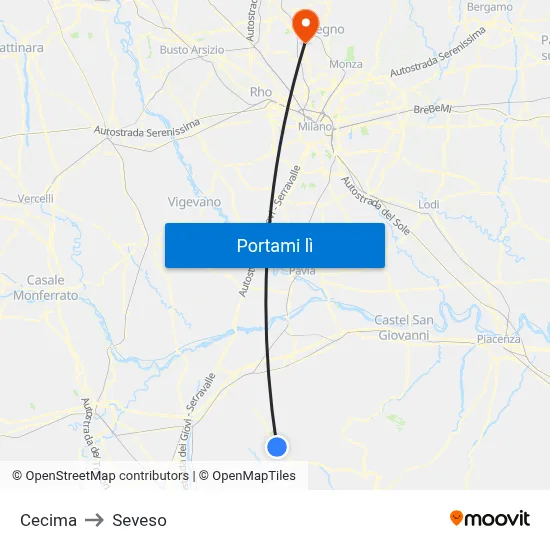 Cecima to Seveso map