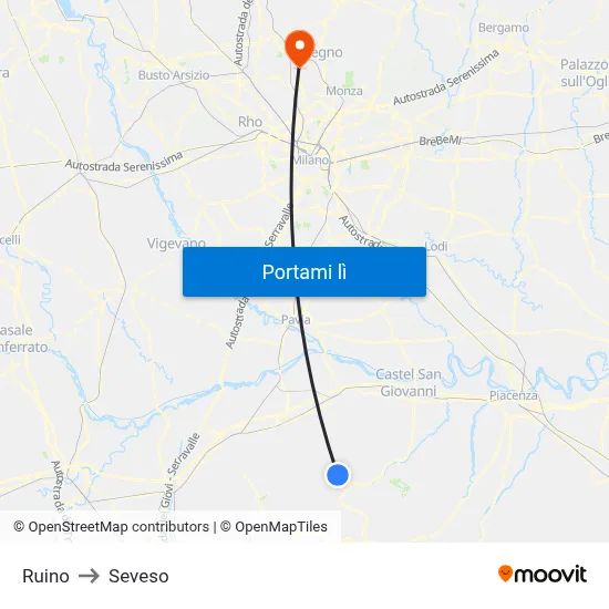 Ruino to Seveso map