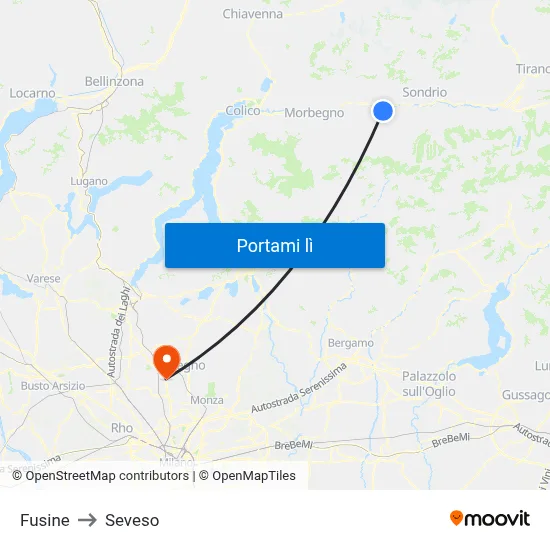 Fusine to Seveso map