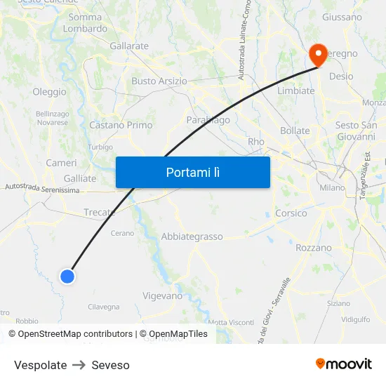 Vespolate to Seveso map