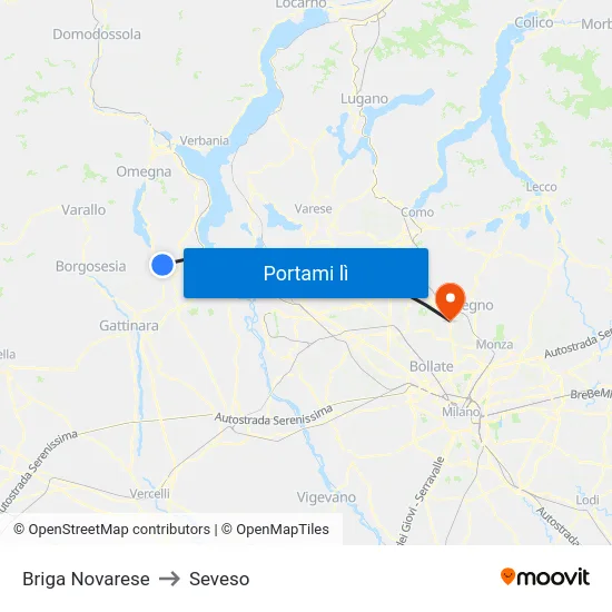 Briga Novarese to Seveso map