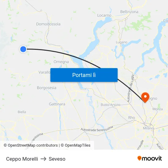 Ceppo Morelli to Seveso map