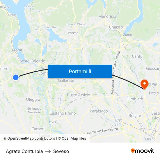 Agrate Conturbia to Seveso map