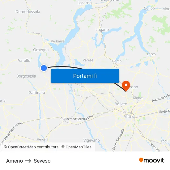 Ameno to Seveso map