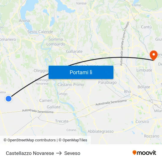 Castellazzo Novarese to Seveso map
