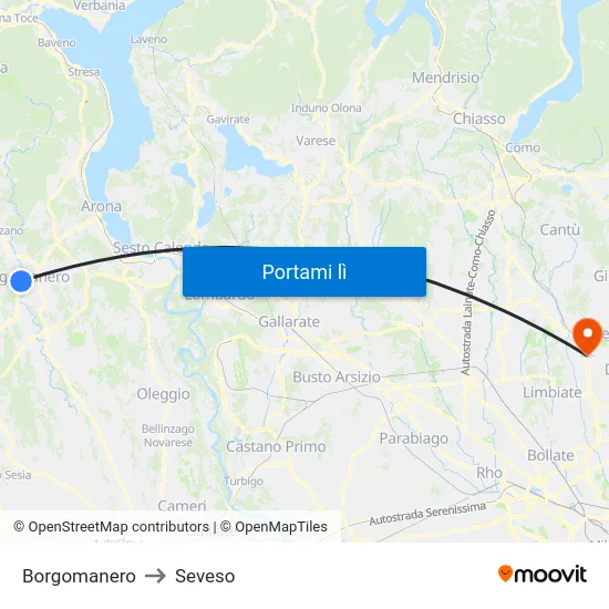 Borgomanero to Seveso map