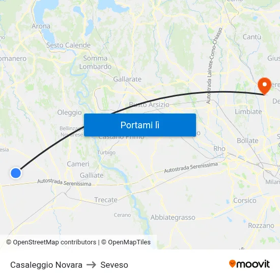 Casaleggio Novara to Seveso map