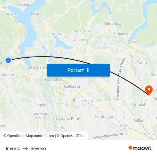 Invorio to Seveso map
