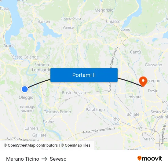 Marano Ticino to Seveso map