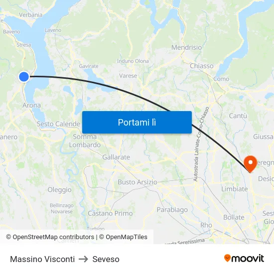 Massino Visconti to Seveso map