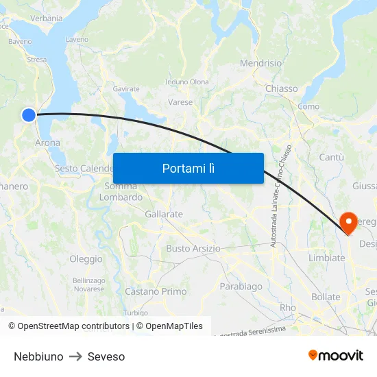 Nebbiuno to Seveso map