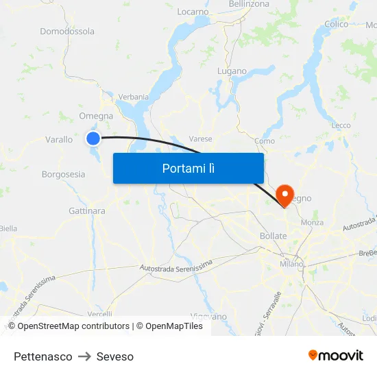 Pettenasco to Seveso map