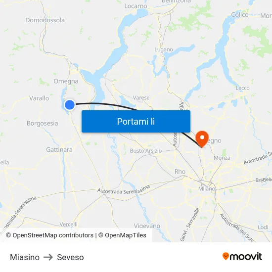 Miasino to Seveso map