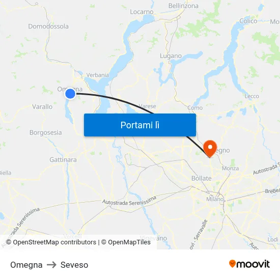 Omegna to Seveso map