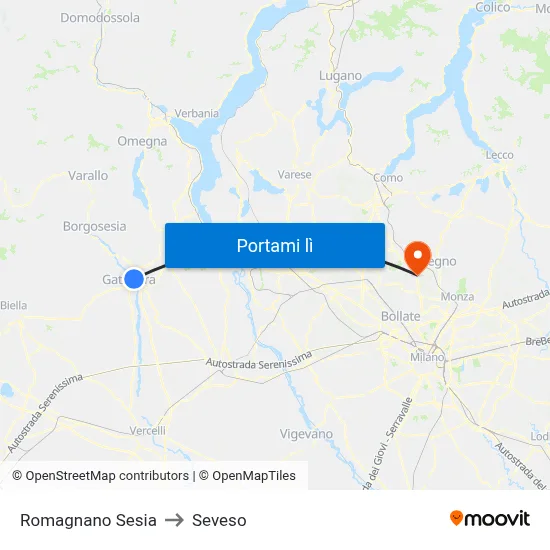 Romagnano Sesia to Seveso map
