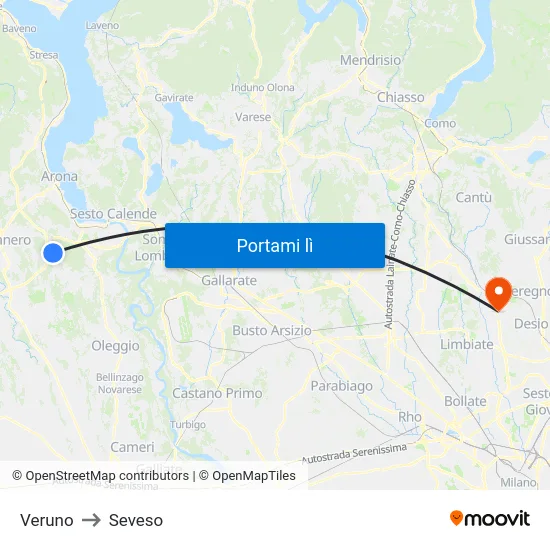 Veruno to Seveso map