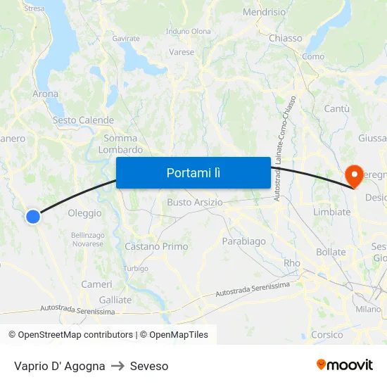 Vaprio D' Agogna to Seveso map