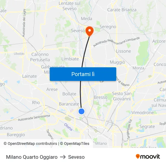 Milano Quarto Oggiaro to Seveso map