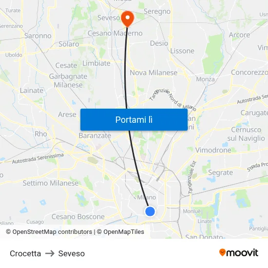 Crocetta to Seveso map