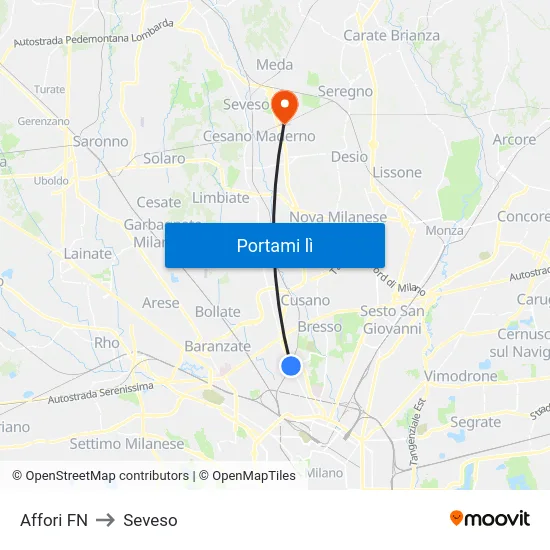 Affori FN to Seveso map