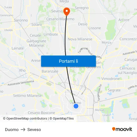 Duomo to Seveso map