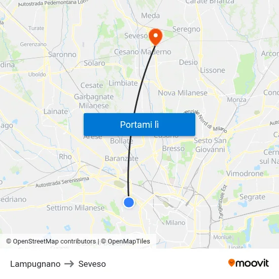 Lampugnano to Seveso map