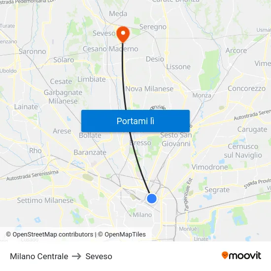 Milano Centrale to Seveso map