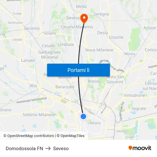 Domodossola FN to Seveso map