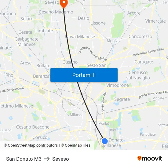 San Donato M3 to Seveso map