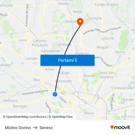 Molino Dorino to Seveso map
