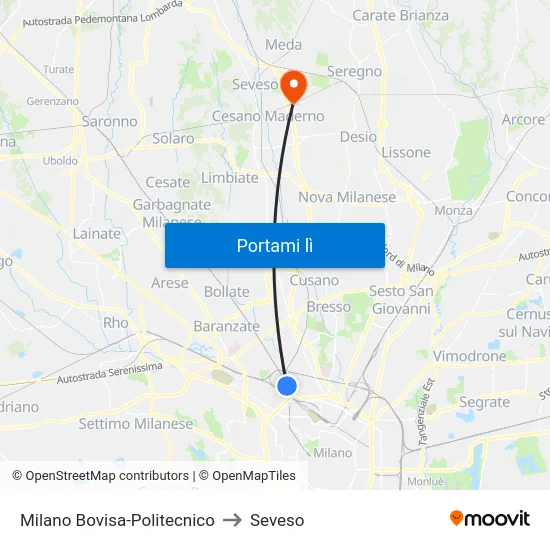 Milano Bovisa-Politecnico to Seveso map