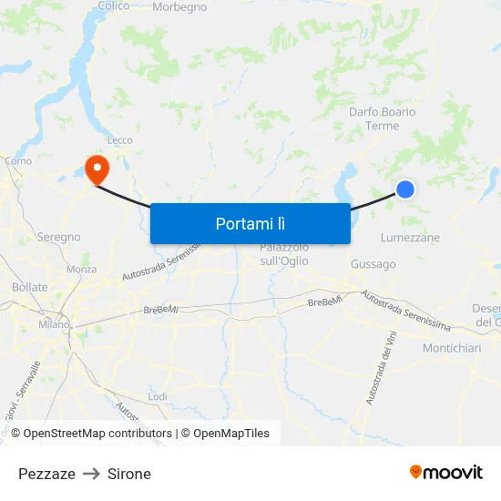 Pezzaze to Sirone map