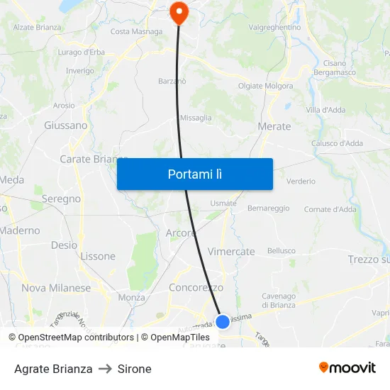 Agrate Brianza to Sirone map