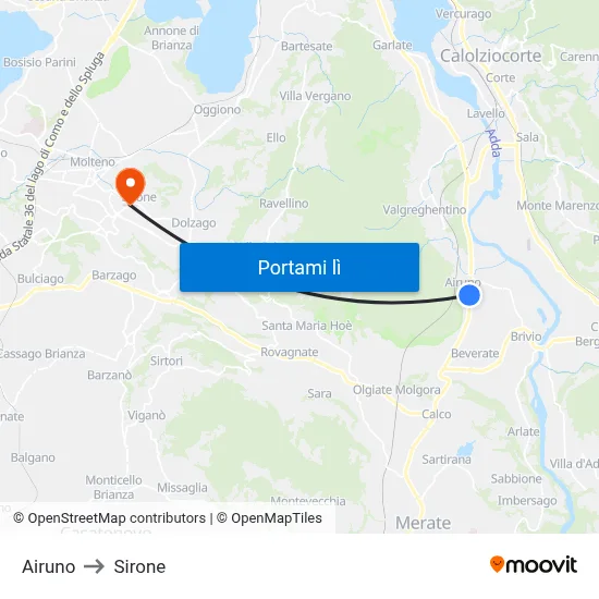 Airuno to Sirone map