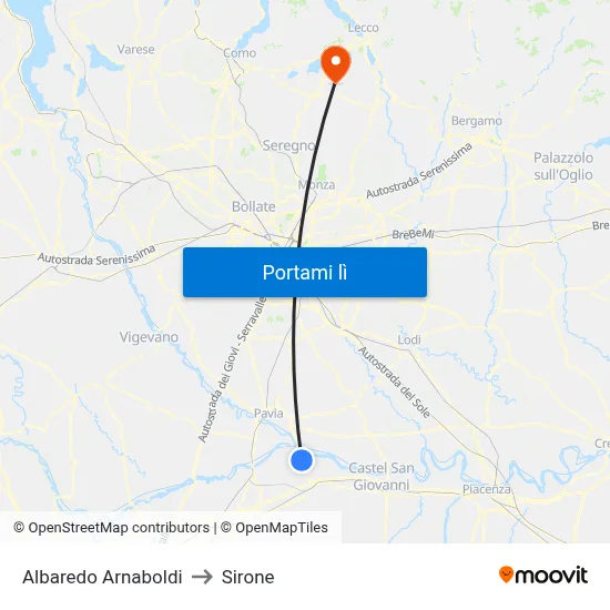 Albaredo Arnaboldi to Sirone map