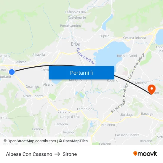 Albese Con Cassano to Sirone map