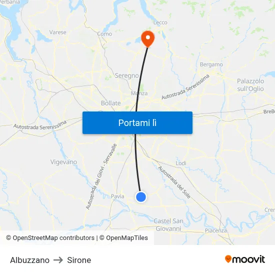 Albuzzano to Sirone map